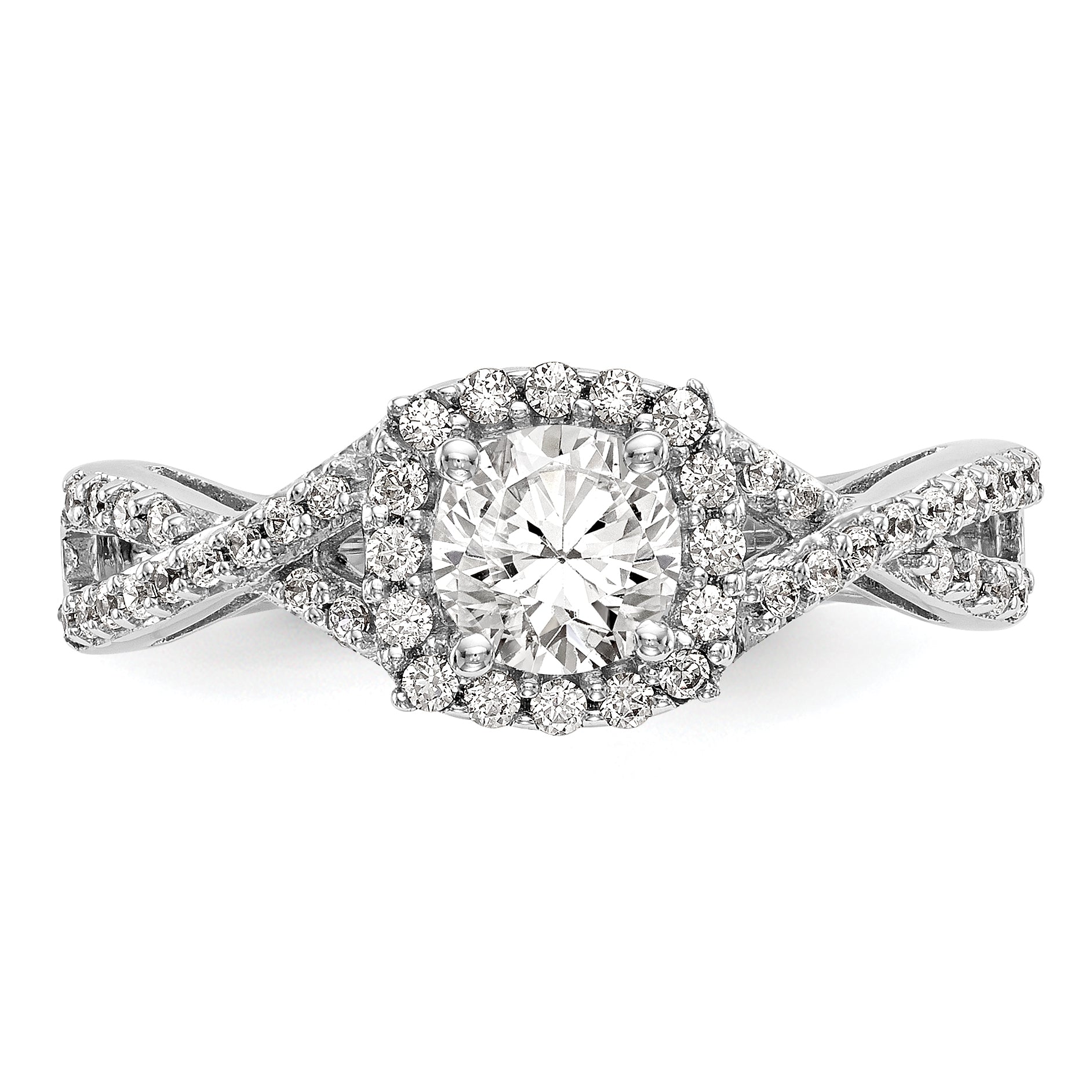 14k White Gold 3/4 carat Lab Grown Diamond VS/SI+ G+ Complete Round Double Halo Engagement Ring