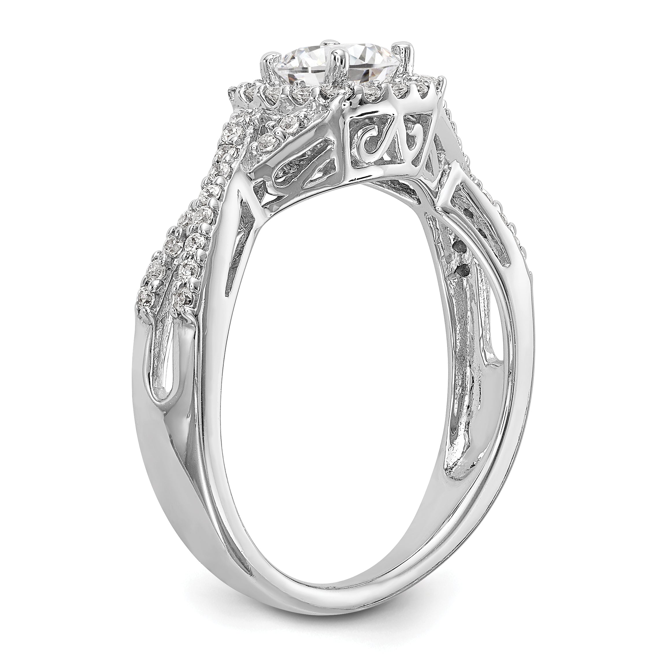 14k White Gold 3/4 carat Lab Grown Diamond VS/SI+ G+ Complete Round Double Halo Engagement Ring