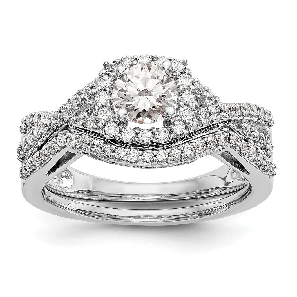 14k White Gold 3/4 carat Lab Grown Diamond VS/SI+ G+ Complete Round Double Halo Engagement Ring