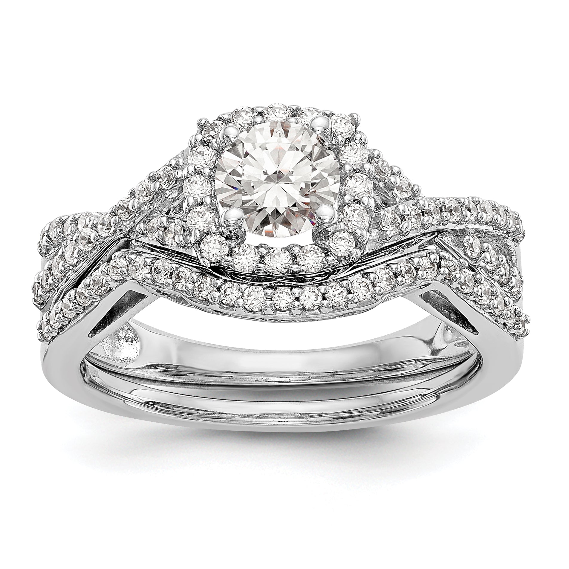 14k White Gold 3/4 carat Lab Grown Diamond VS/SI+ G+ Complete Round Double Halo Engagement Ring