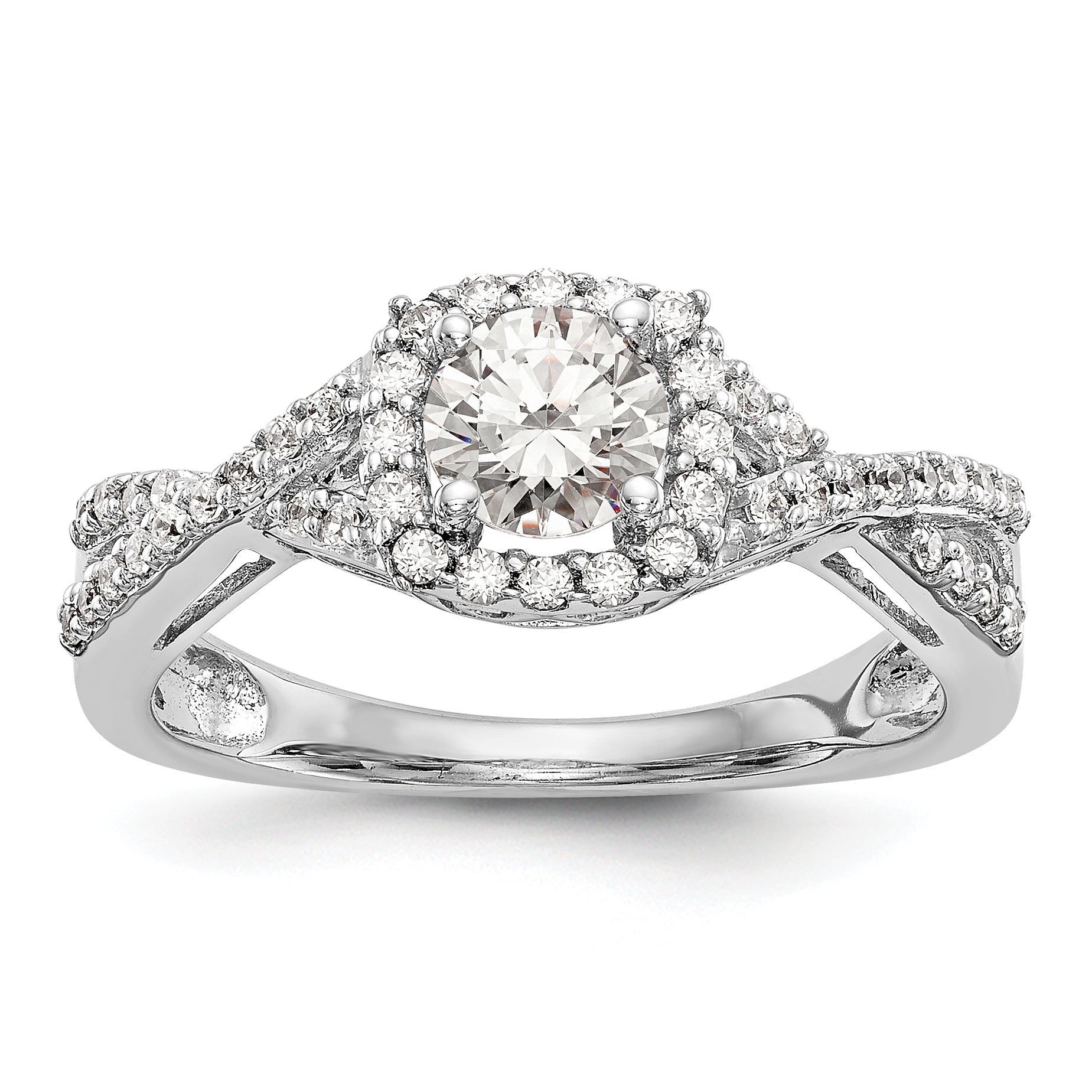 14k White Gold 3/4 carat Lab Grown Diamond VS/SI+ G+ Complete Round Double Halo Engagement Ring Main image