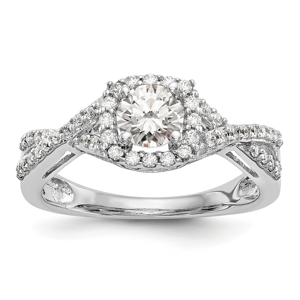14k White Gold 3/4 carat Lab Grown Diamond VS/SI+ G+ Complete Round Double Halo Engagement Ring