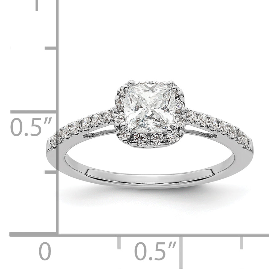 14k White Gold 1/4 carat Lab Grown Diamond VS/SI+ G+ 3/4 carat Center Cushion Semi Mount Engagement Ring