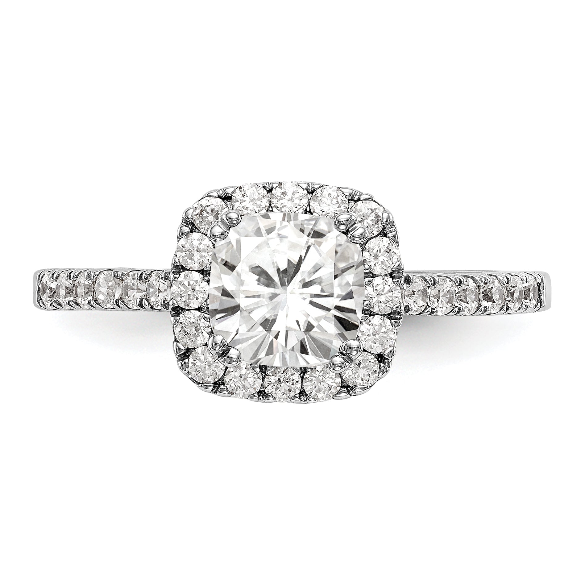 14k White Gold 3/8 carat Lab Grown Diamond VS/SI+ G+ 7/8 carat Center Cushion Semi Mount Engagement Ring