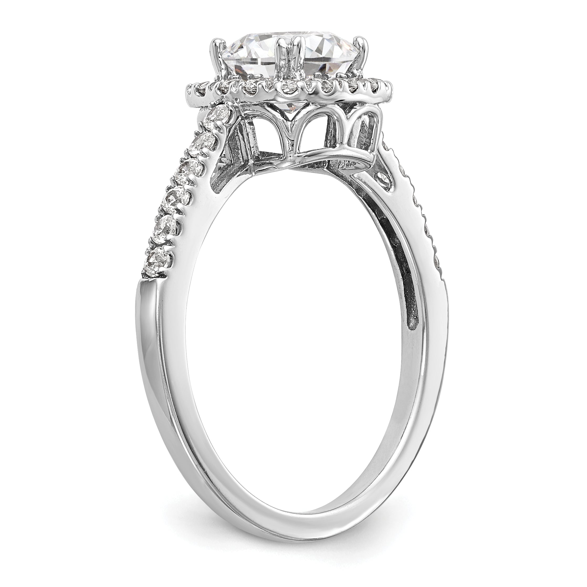 14k White Gold 3/8 carat Lab Grown Diamond VS/SI+ G+ 7/8 carat Center Cushion Semi Mount Engagement Ring