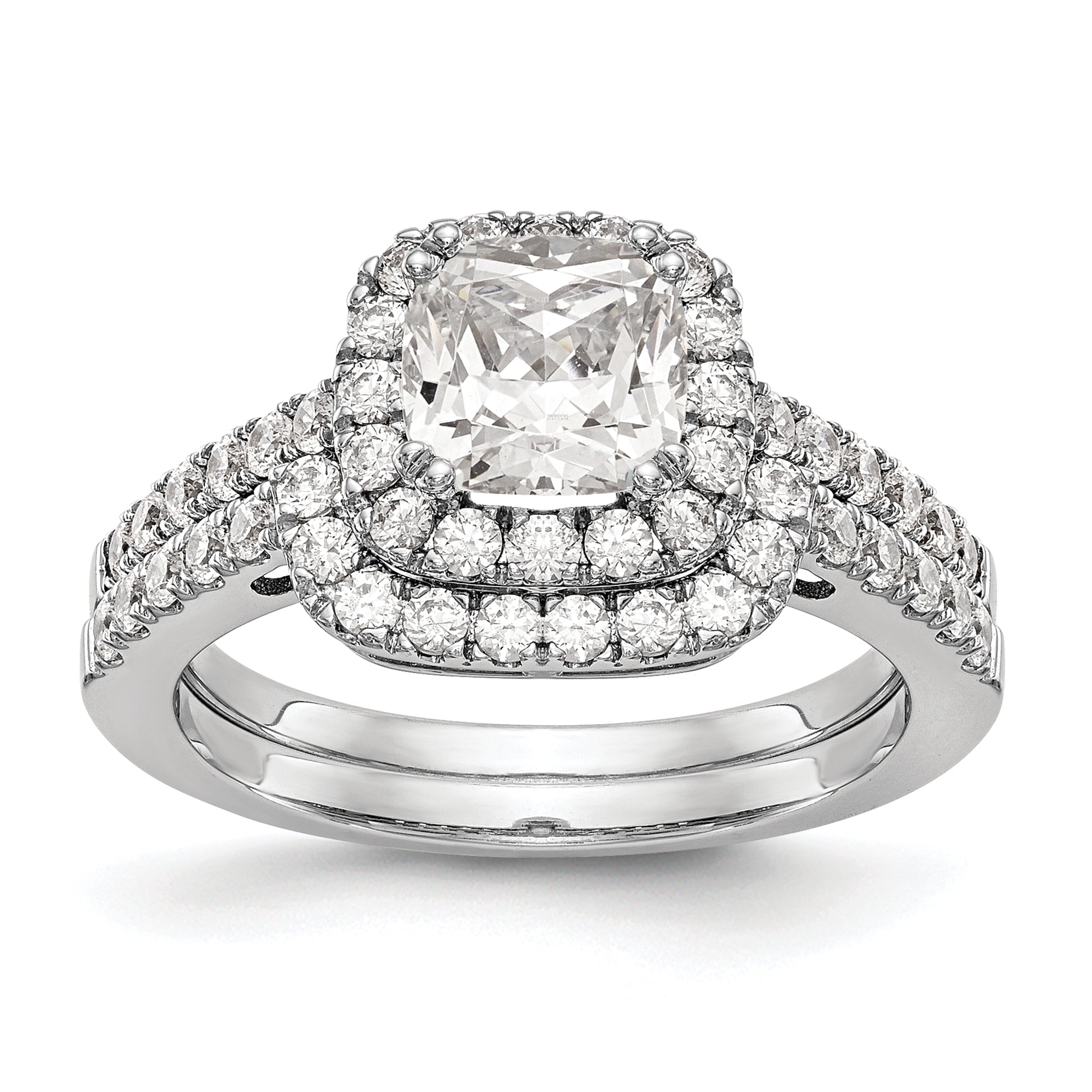 14k White Gold 3/8 carat Lab Grown Diamond VS/SI+ G+ 7/8 carat Center Cushion Semi Mount Engagement Ring