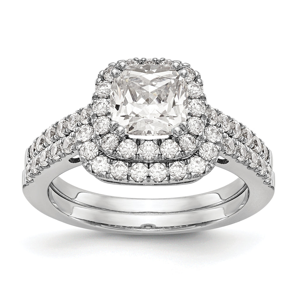 14k White Gold 3/8 carat Lab Grown Diamond VS/SI+ G+ 7/8 carat Center Cushion Semi Mount Engagement Ring