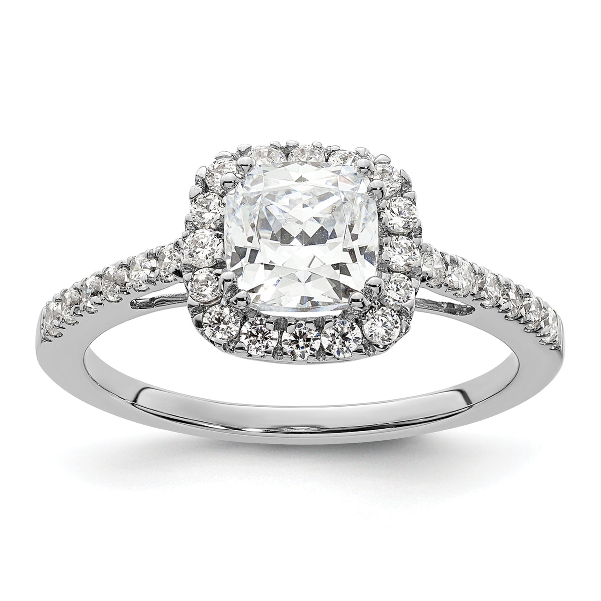 14k White Gold 3/8 carat Lab Grown Diamond VS/SI+ G+ 7/8 carat Center Cushion Semi Mount Engagement Ring