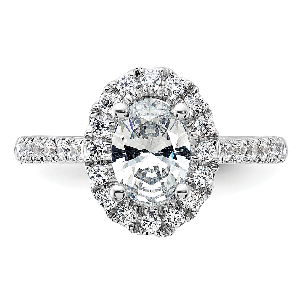 14k White Gold 1/2 carat Lab Grown Diamond VS/SI+ G+ 1 carat Center Oval Semi Mount Halo Engagement Ring