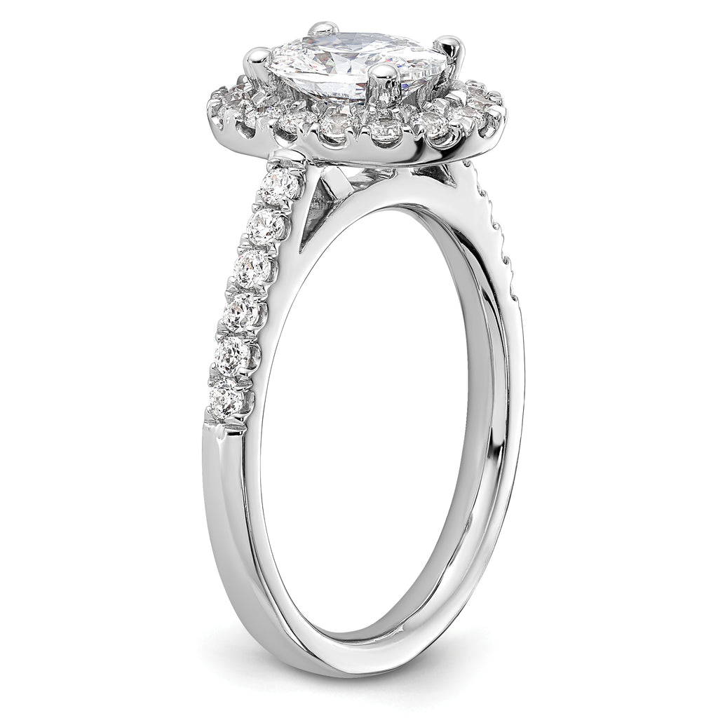 14k White Gold 1/2 carat Lab Grown Diamond VS/SI+ G+ 1 carat Center Oval Semi Mount Halo Engagement Ring