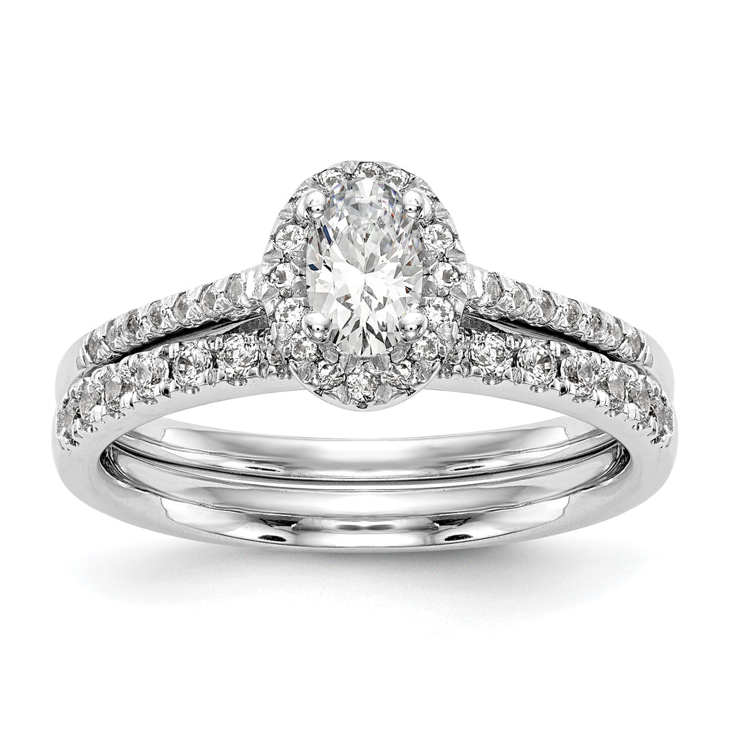 14k White Gold 1/2 carat Lab Grown Diamond VS/SI+ G+ 1 carat Center Oval Semi Mount Halo Engagement Ring