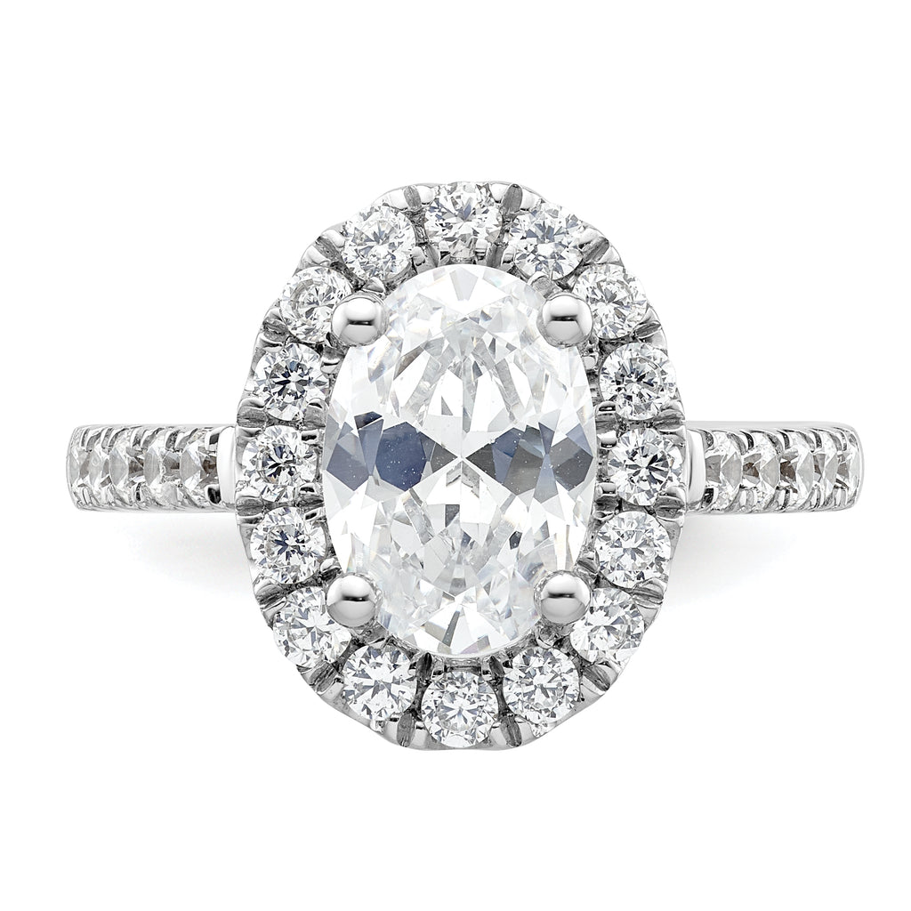 14k White Gold 7/8 carat Lab Grown Diamond VS/SI+ G+ 2 carat Center Oval Semi Mount Halo Engagement Ring
