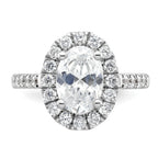 14k White Gold 7/8 carat Lab Grown Diamond VS/SI+ G+ 2 carat Center Oval Semi Mount Halo Engagement Ring