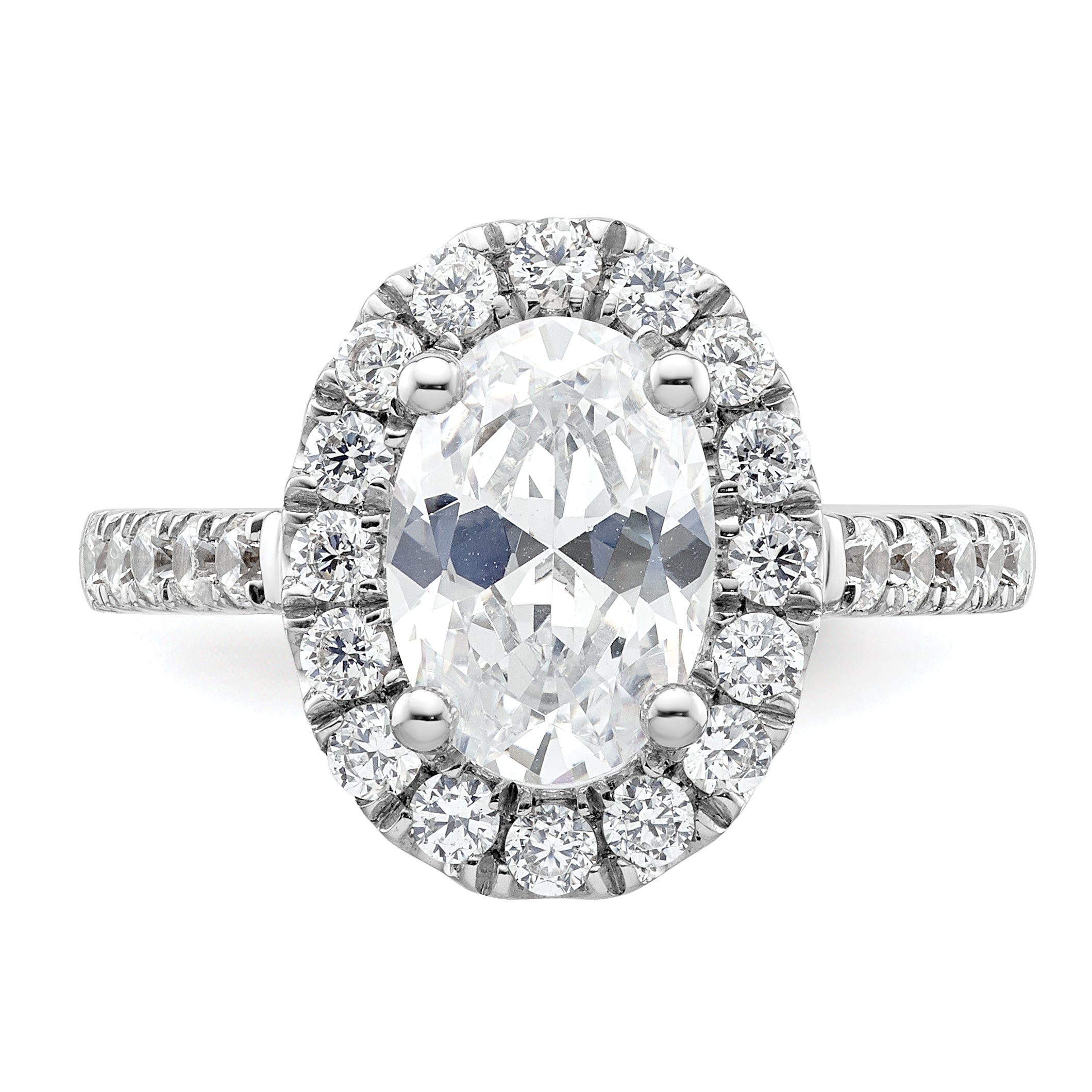 14k White Gold 7/8 carat Lab Grown Diamond VS/SI+ G+ 2 carat Center Oval Semi Mount Halo Engagement Ring