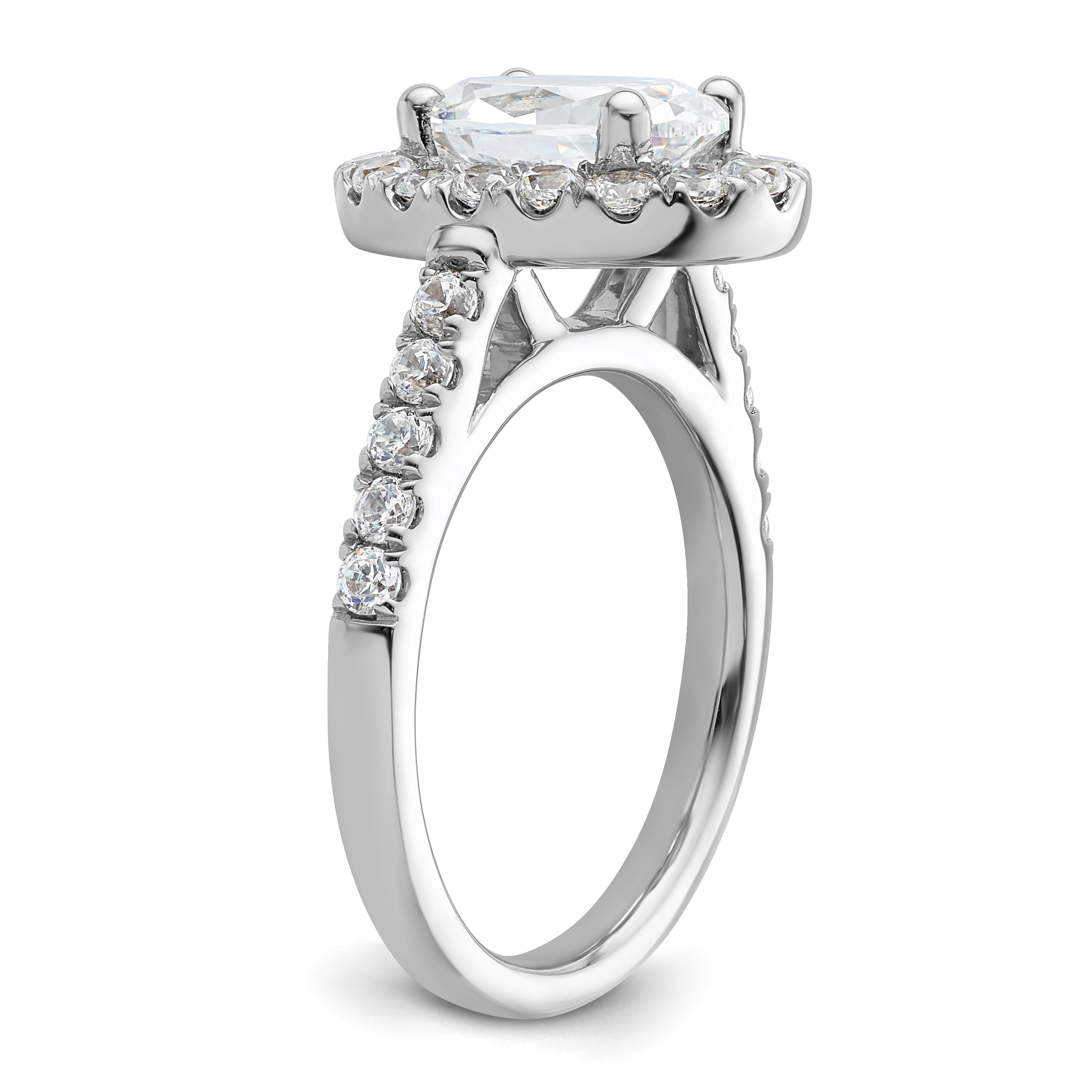 14k White Gold 7/8 carat Lab Grown Diamond VS/SI+ G+ 2 carat Center Oval Semi Mount Halo Engagement Ring