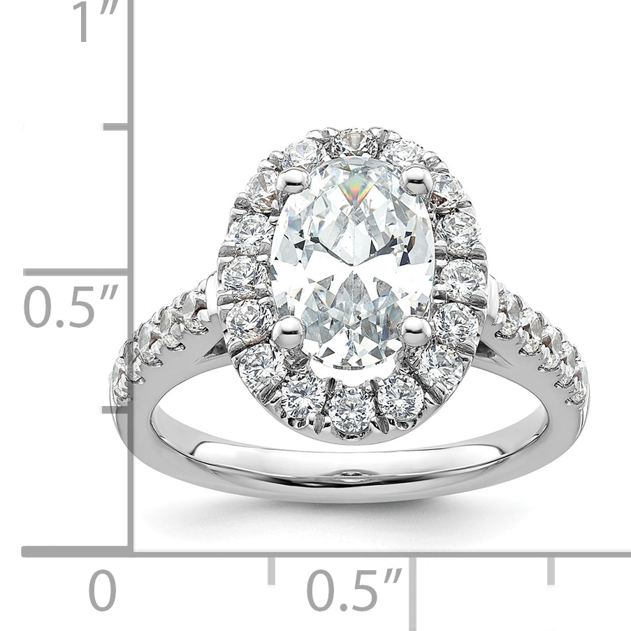 14k White Gold 7/8 carat Lab Grown Diamond VS/SI+ G+ 2 carat Center Oval Semi Mount Halo Engagement Ring
