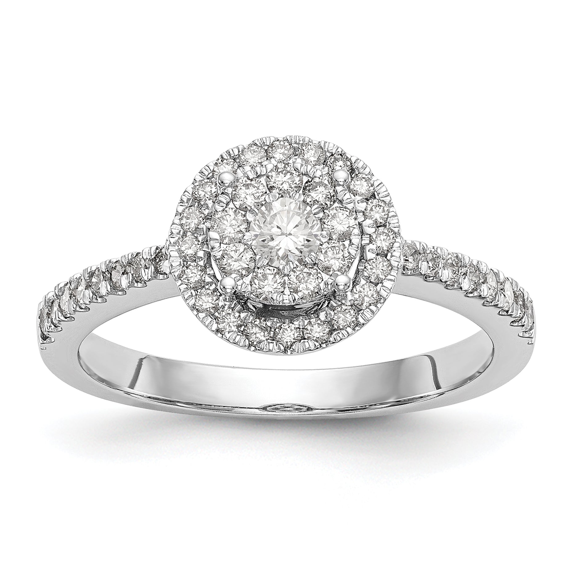 14k White Gold 1/2 carat Lab Grown Diamond VS/SI+ G+ Complete Cluster Engagement Ring