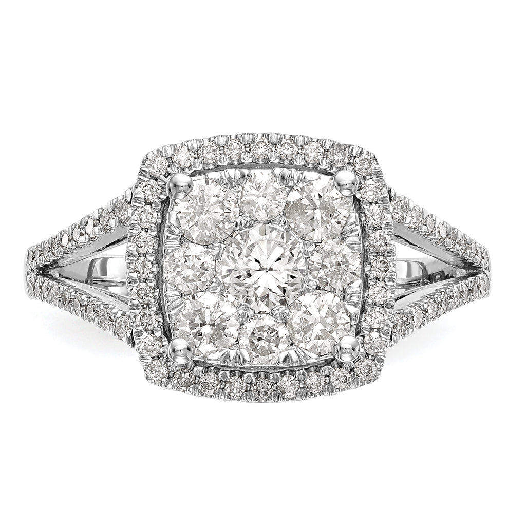 14k White Gold 1 carat Lab Grown Diamond VS/SI+ G+ Complete Cluster Engagement Ring