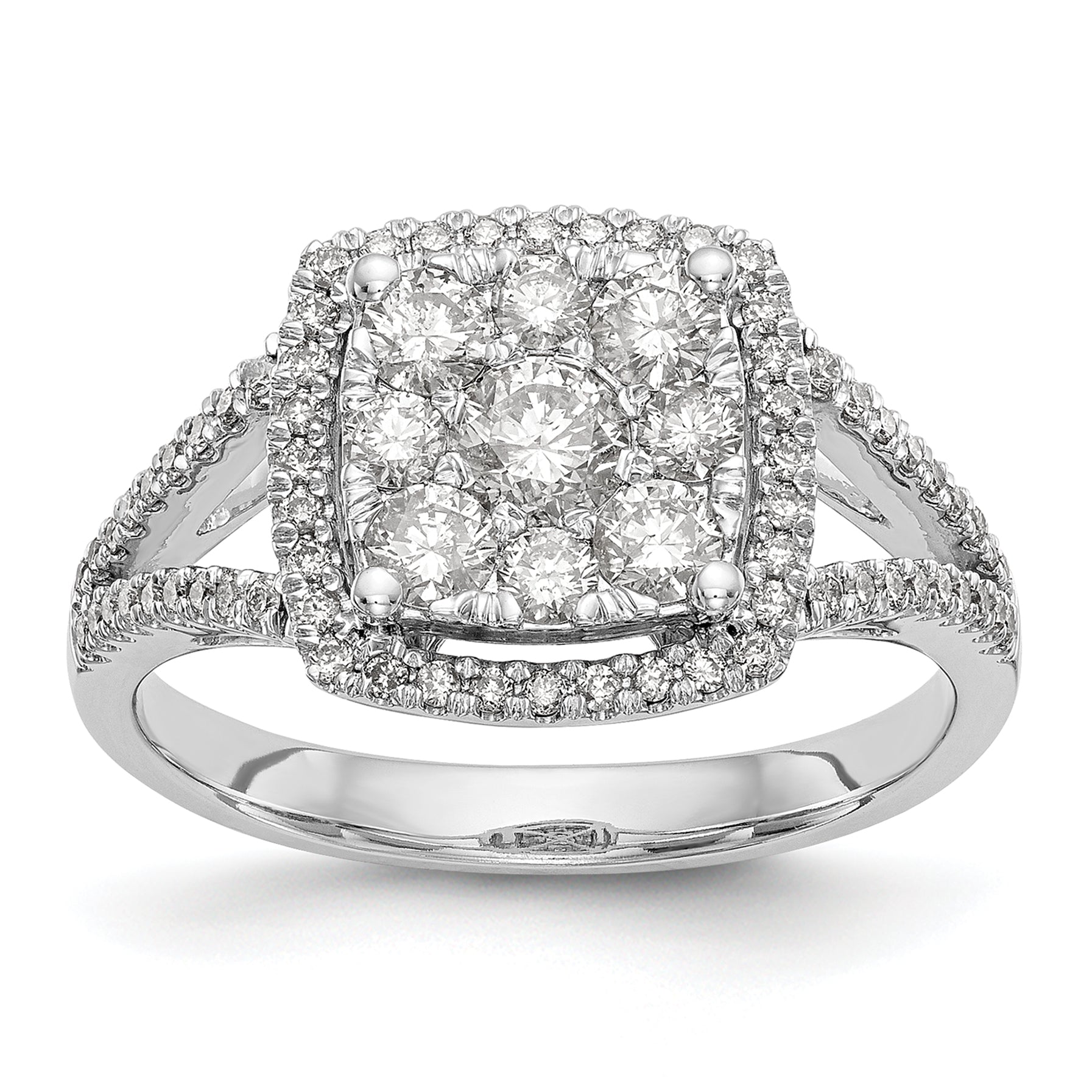 14k White Gold 1 carat Lab Grown Diamond VS/SI+ G+ Complete Cluster Engagement Ring Main image