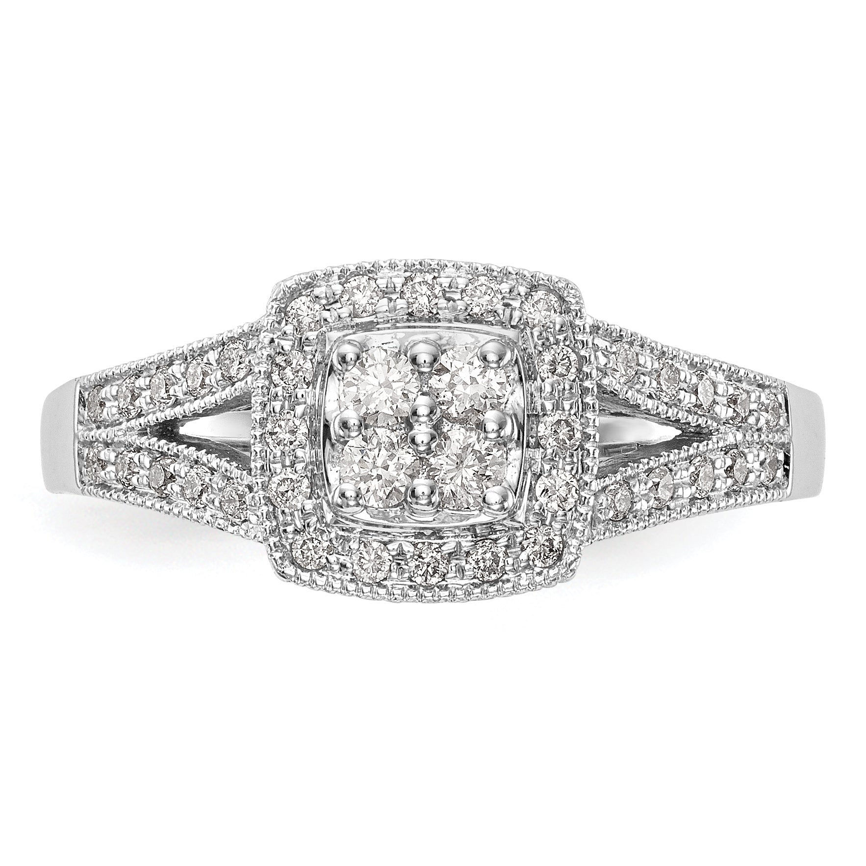 14k White Gold 1/2 carat Lab Grown Diamond VS/SI+ G+ Complete Cluster Engagement Ring