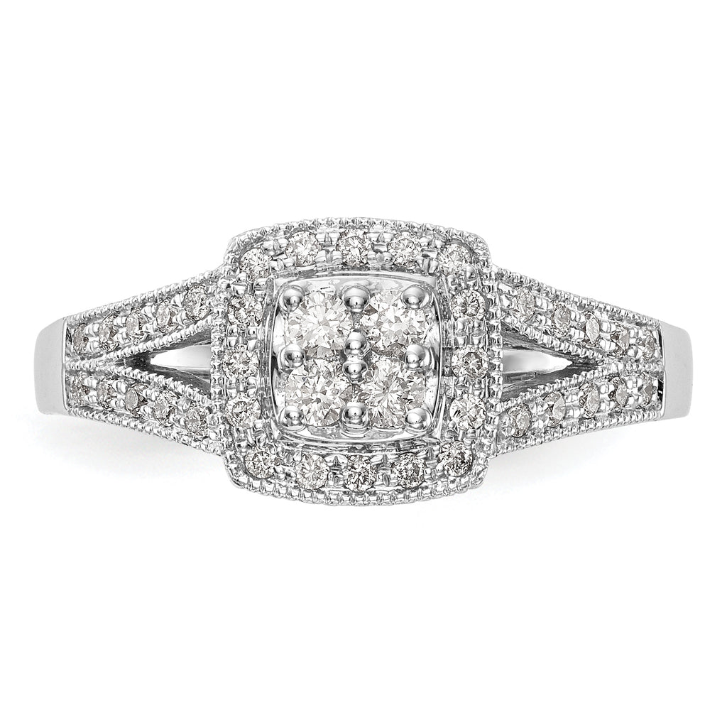 14k White Gold 1/2 carat Lab Grown Diamond VS/SI+ G+ Complete Cluster Engagement Ring