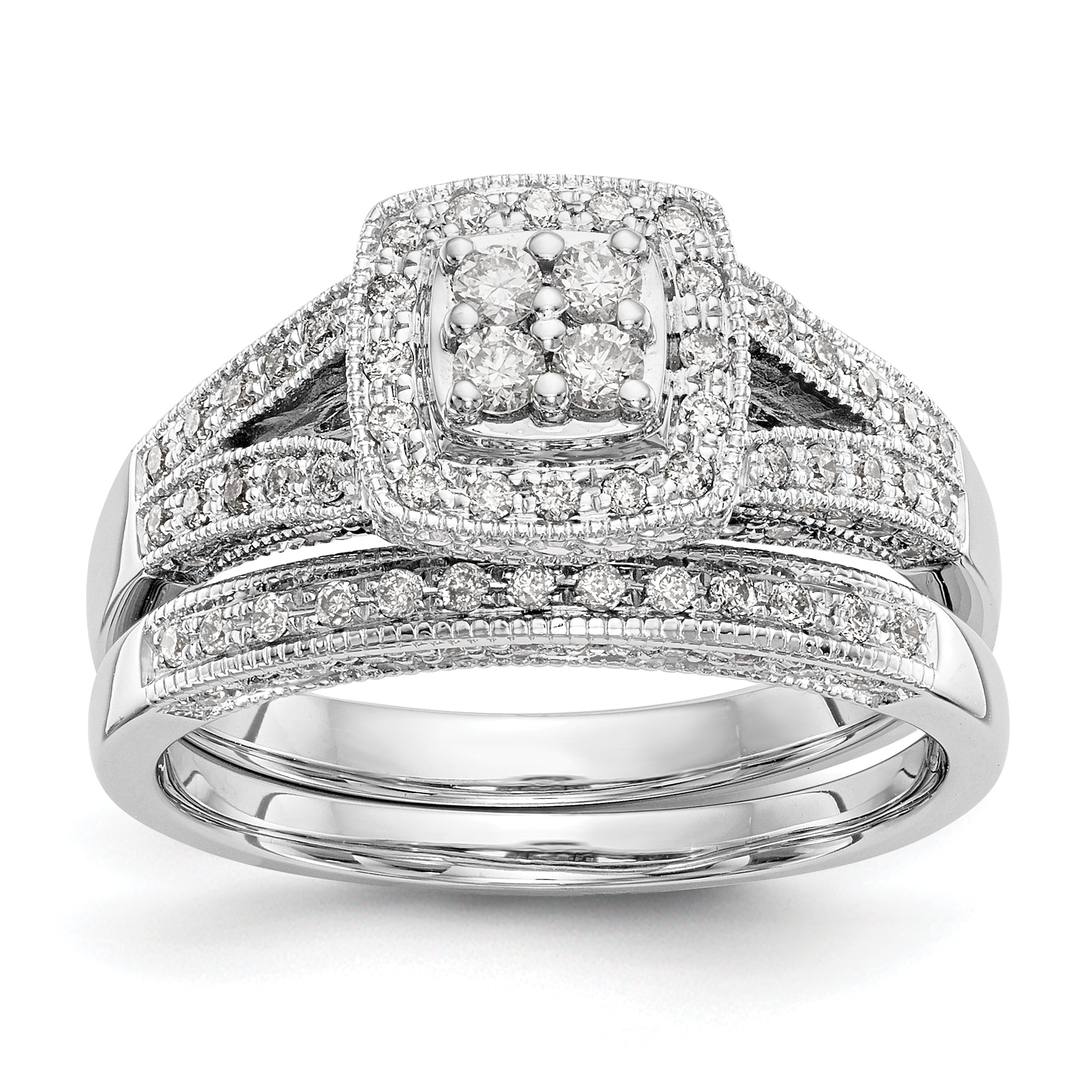 14k White Gold 1/2 carat Lab Grown Diamond VS/SI+ G+ Complete Cluster Engagement Ring