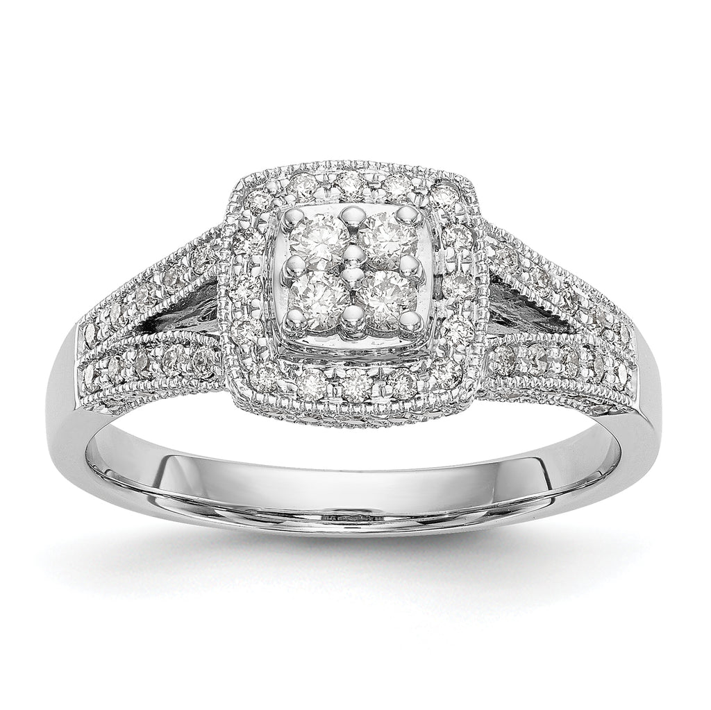 14k White Gold 1/2 carat Lab Grown Diamond VS/SI+ G+ Complete Cluster Engagement Ring