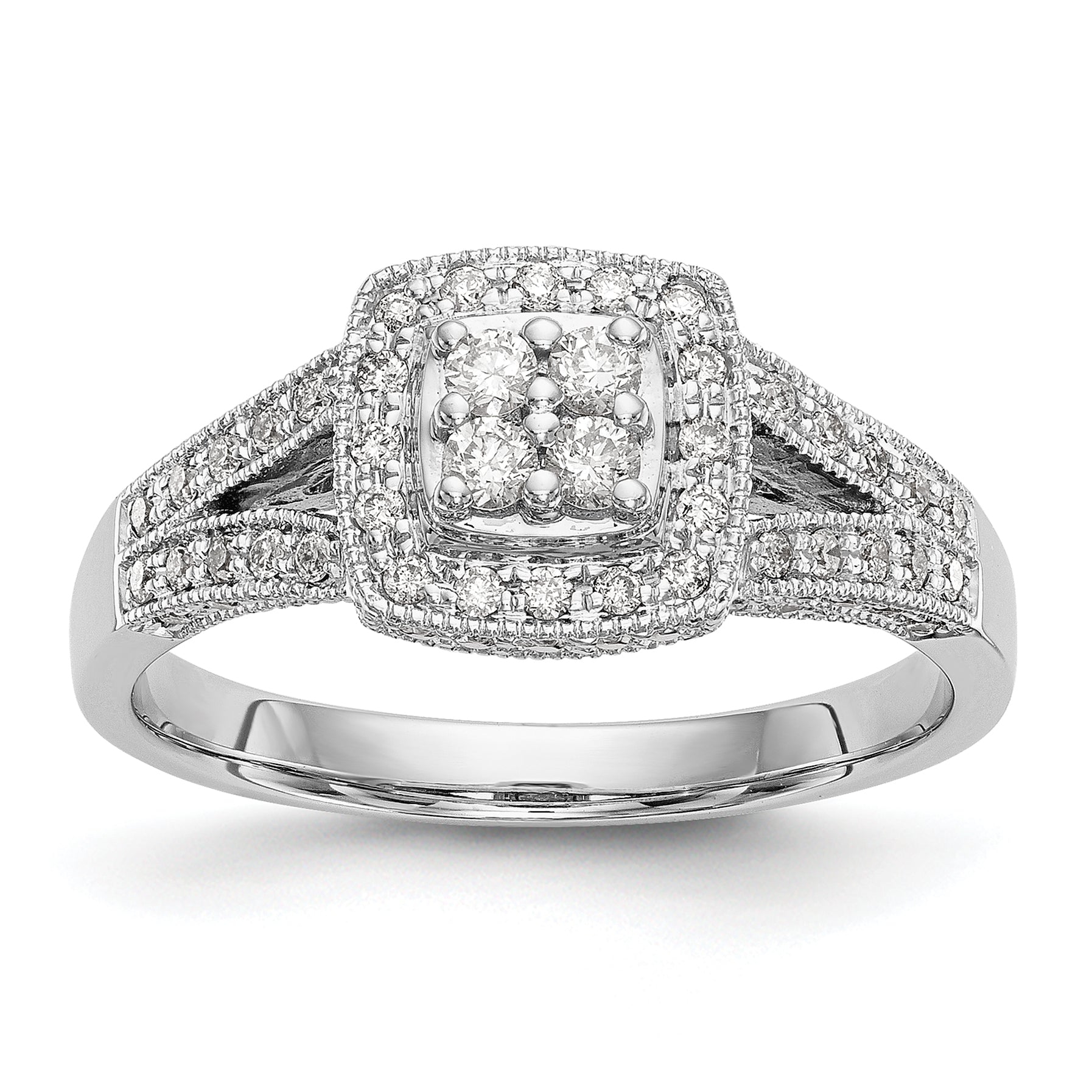 14k White Gold 1/2 carat Lab Grown Diamond VS/SI+ G+ Complete Cluster Engagement Ring