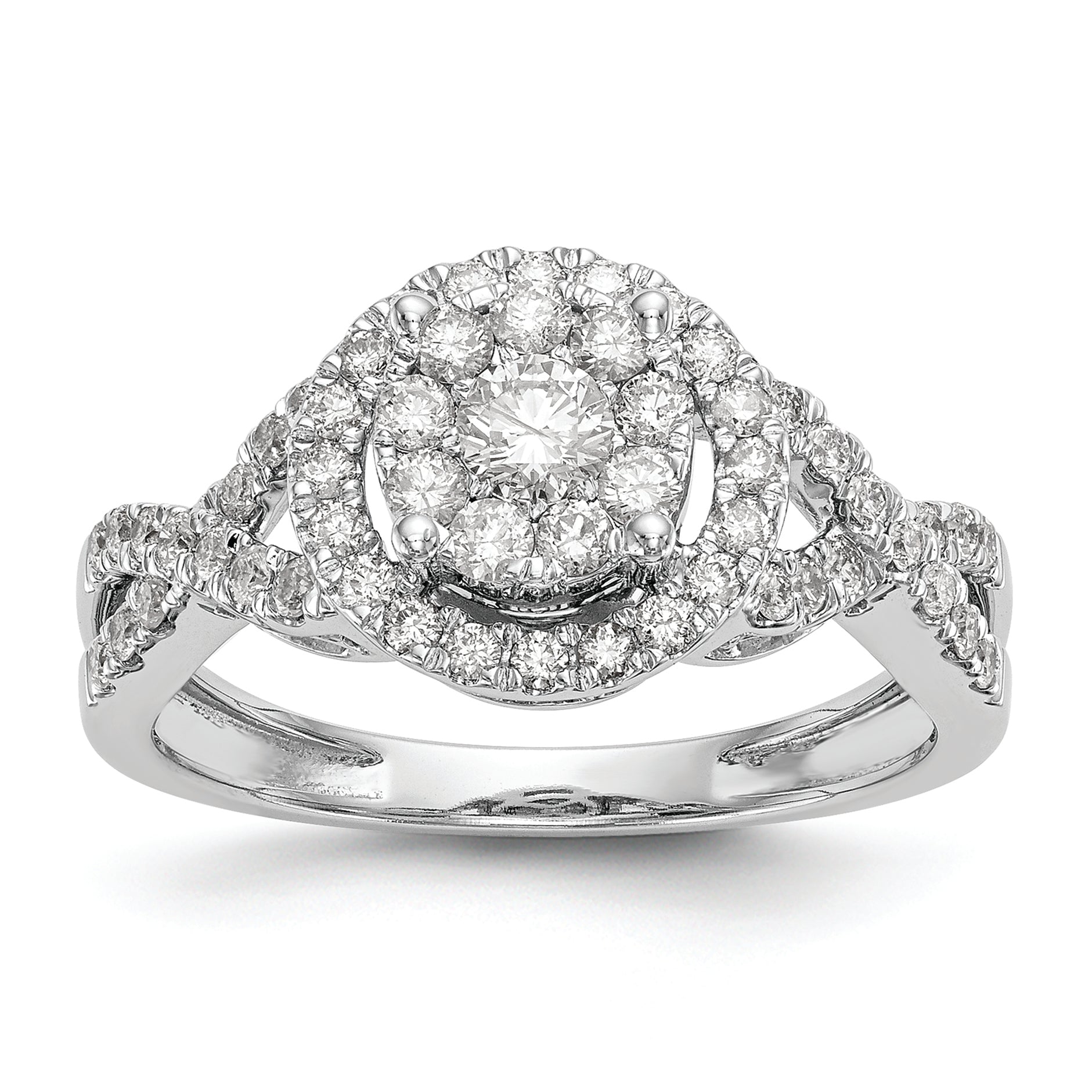 14k White Gold 3/4 carat Lab Grown Diamond VS/SI+ G+ Complete Cluster Engagement Ring Main image
