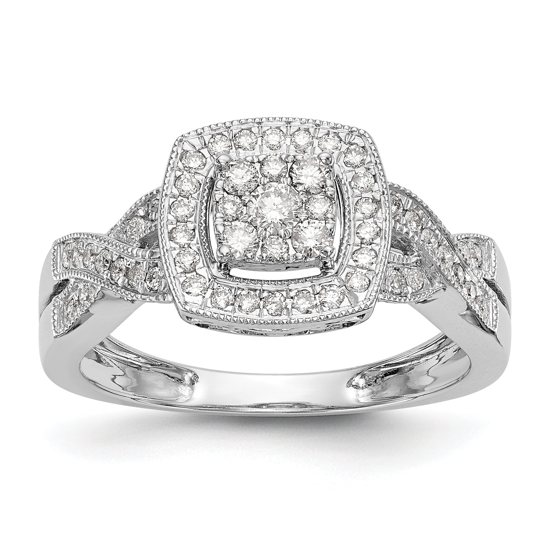 14k White Gold 3/8 carat Lab Grown Diamond VS/SI+ G+ Complete Cluster Engagement Ring Main image