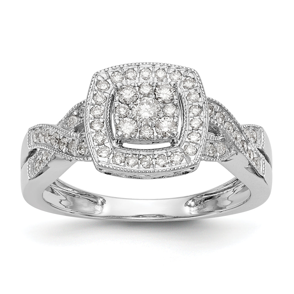 14k White Gold 3/8 carat Lab Grown Diamond VS/SI+ G+ Complete Cluster Engagement Ring