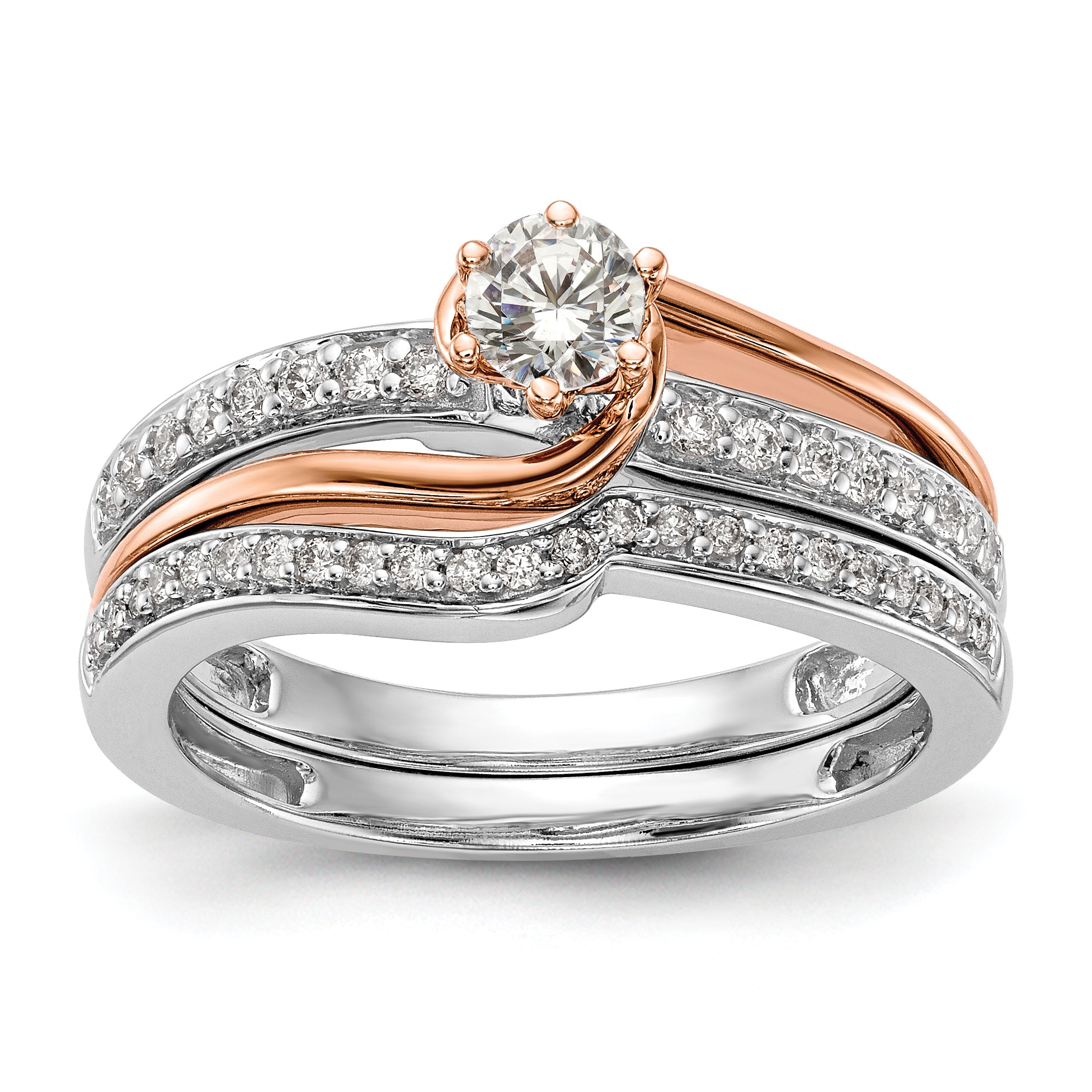 10k Two-Tone Rose and White Gold 3/8 carat Lab Grown Diamond VS/SI Complete By-Pass Engagement Ring