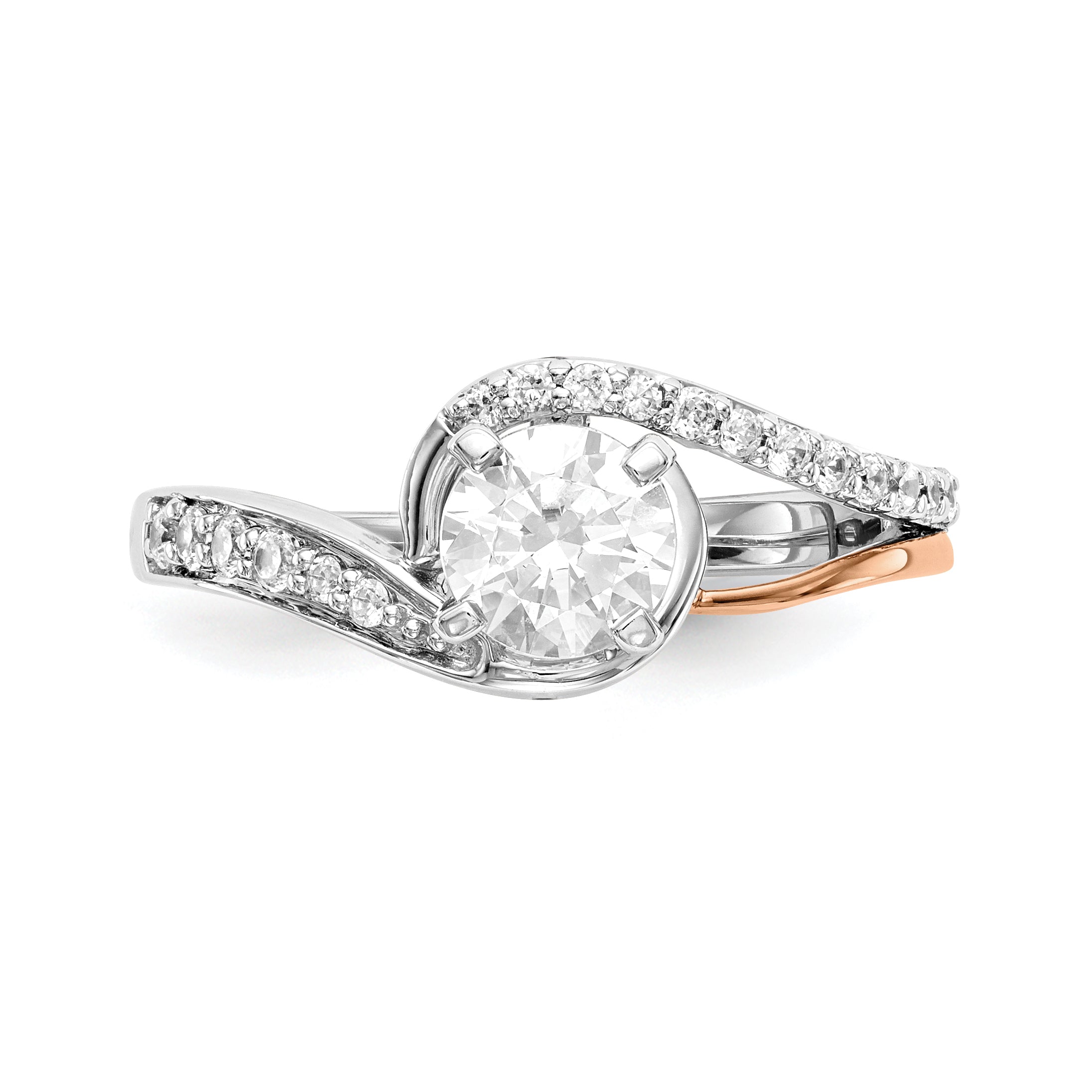 14k Two-Tone Rose and White Gold 1/5 carat Lab Grown Diamond VS/SI Semi Mount Peg Set Engagement Ring
