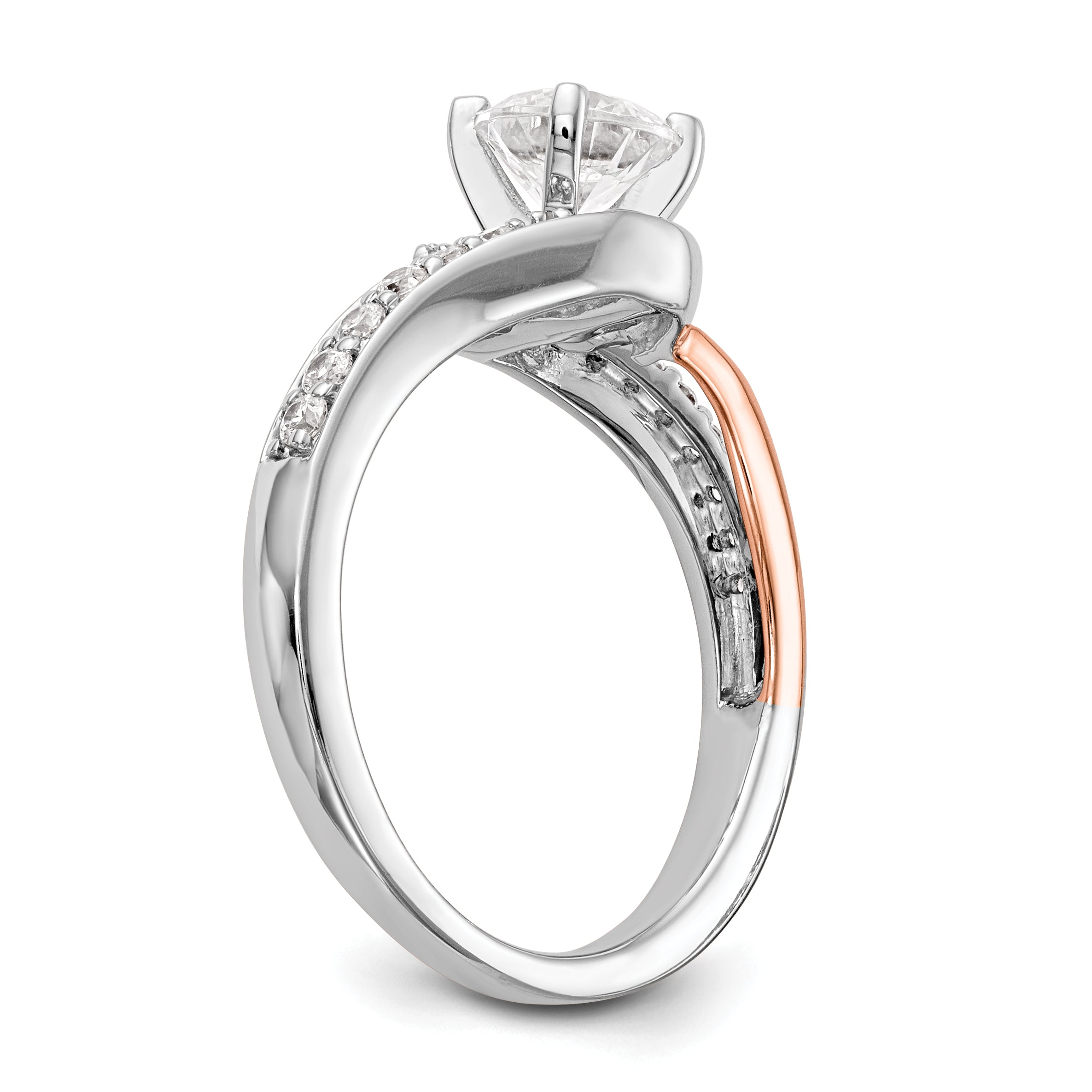 14k Two-Tone Rose and White Gold 1/5 carat Lab Grown Diamond VS/SI Semi Mount Peg Set Engagement Ring