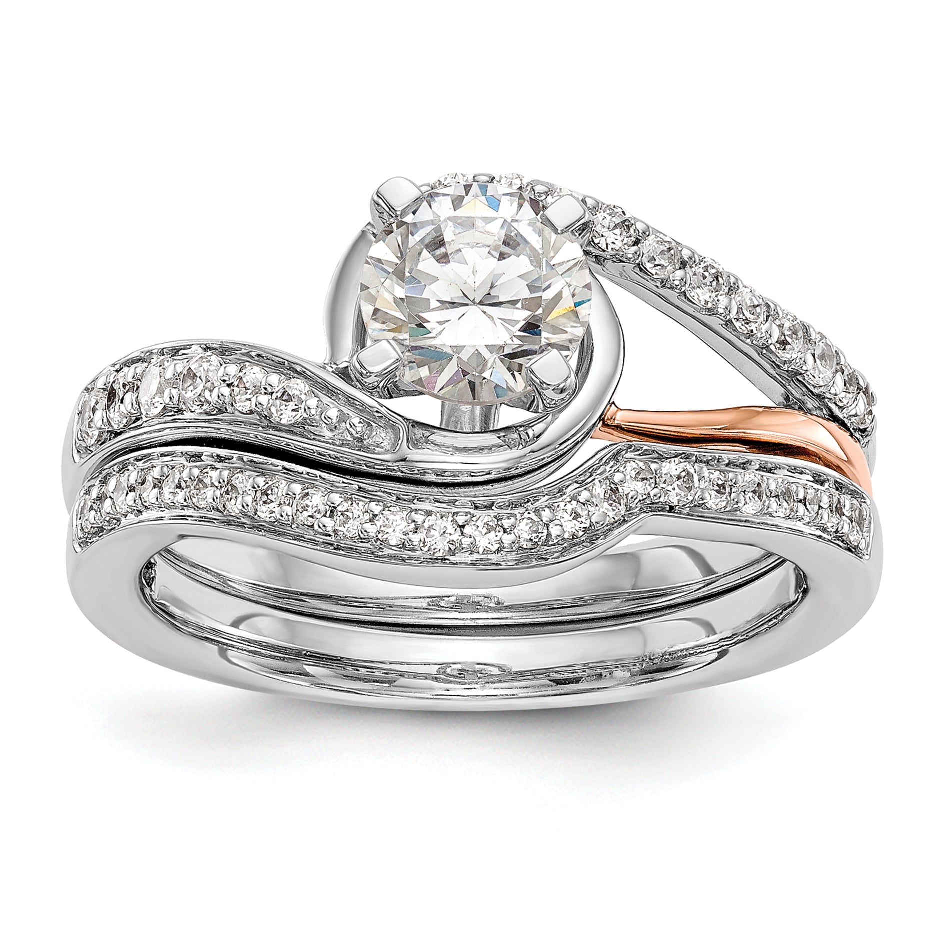 14k Two-Tone Rose and White Gold 1/5 carat Lab Grown Diamond VS/SI Semi Mount Peg Set Engagement Ring
