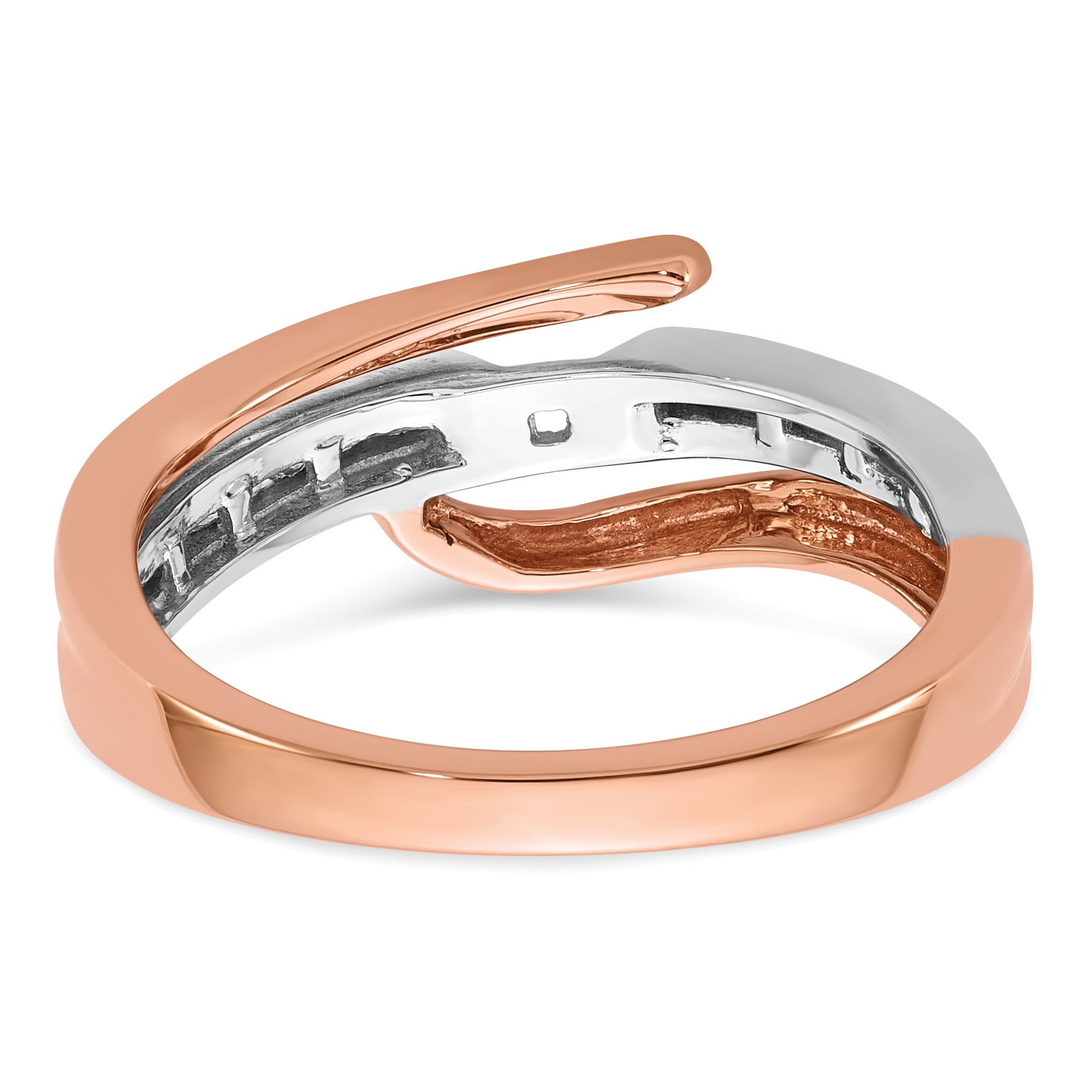 14k Two-Tone Rose and White Gold 7/8 carat Lab Grown Diamond VS/SI Semi Mount By-Pass Peg Set Engagement Ring