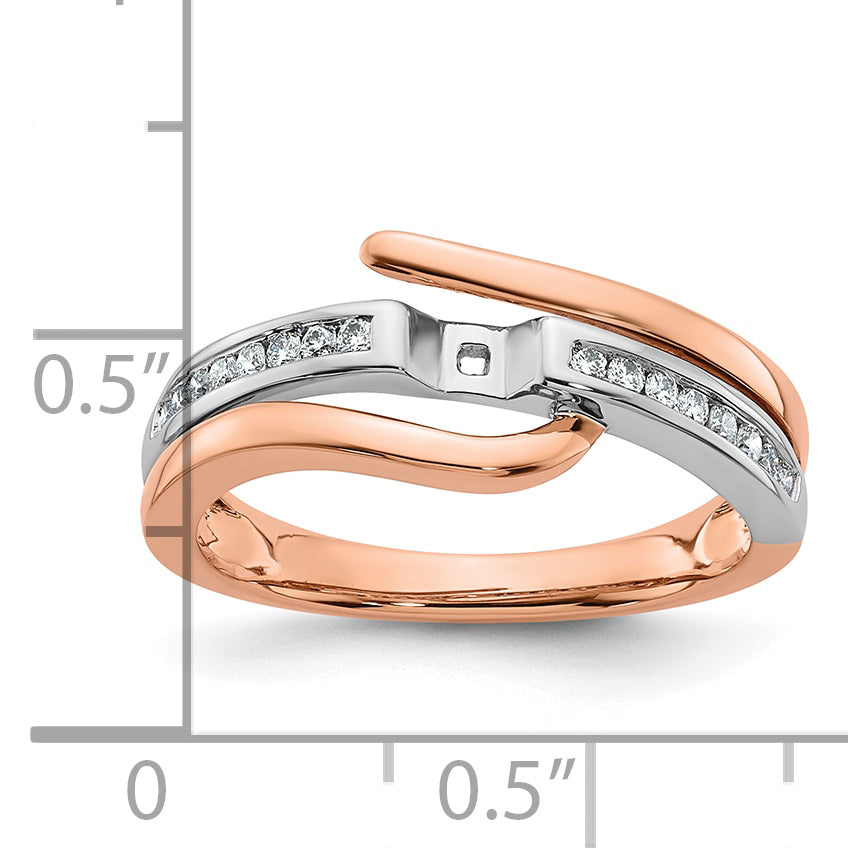 14k Two-Tone Rose and White Gold 7/8 carat Lab Grown Diamond VS/SI Semi Mount By-Pass Peg Set Engagement Ring