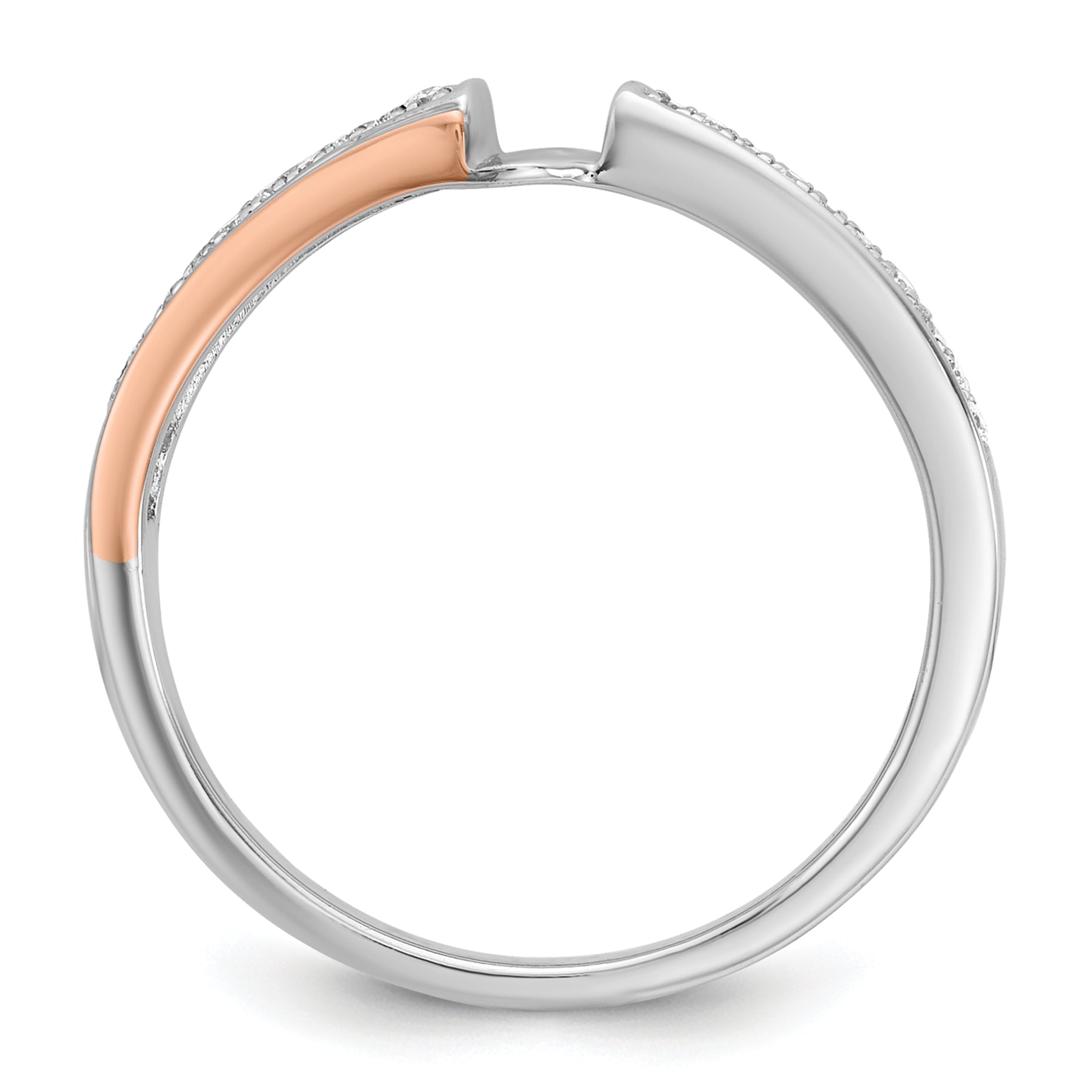14k Two-tone Rose and White Gold 1/10 carat Lab Grown Diamond VS/SI+ G+ Semi Mount By-Pass Peg Set Engagement Ring