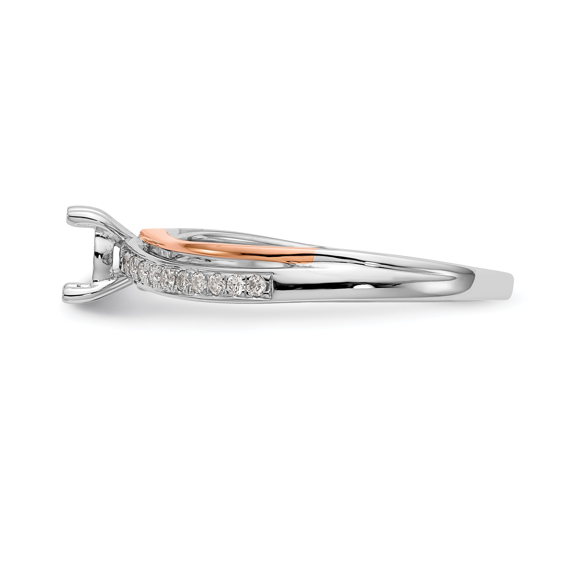 14k Two-tone Rose and White Gold 1/10 carat Lab Grown Diamond VS/SI+ G+ Semi Mount By-Pass Peg Set Engagement Ring