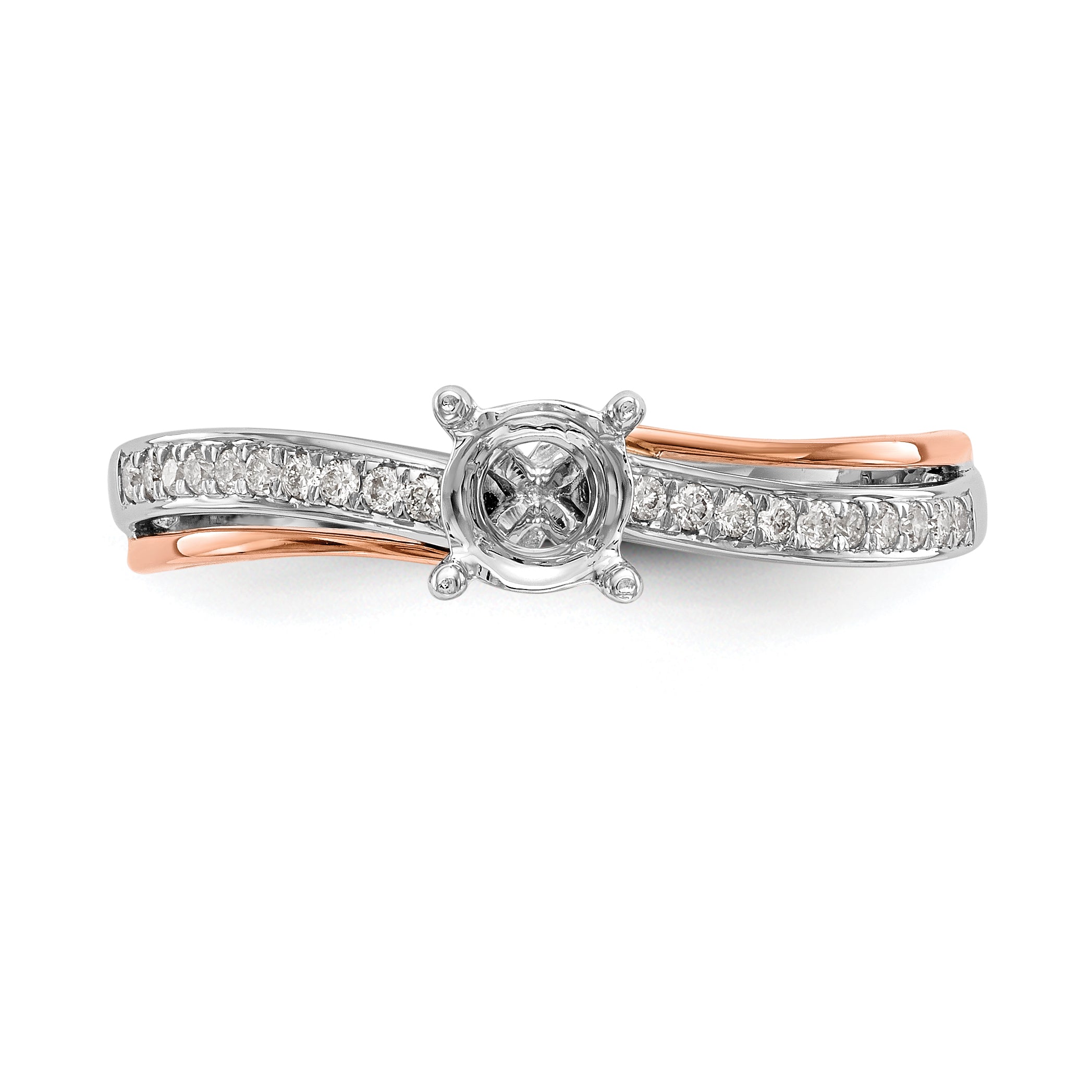 14k Two-tone Rose and White Gold 1/10 carat Lab Grown Diamond VS/SI+ G+ Semi Mount By-Pass Peg Set Engagement Ring