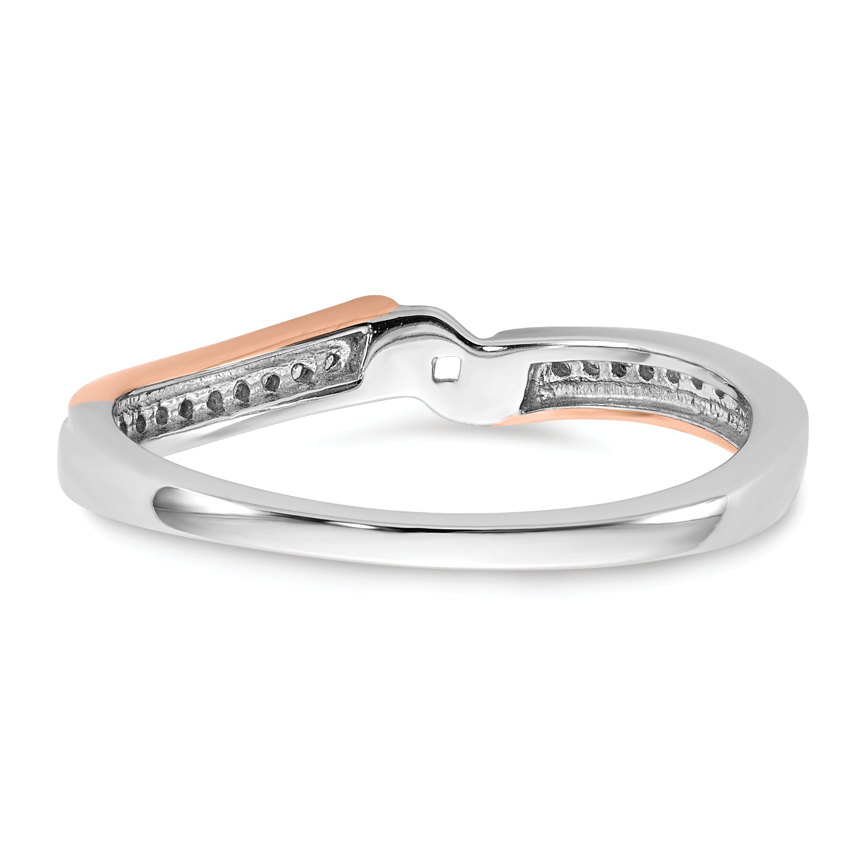 14k Two-tone Rose and White Gold 1/10 carat Lab Grown Diamond VS/SI+ G+ Semi Mount By-Pass Peg Set Engagement Ring