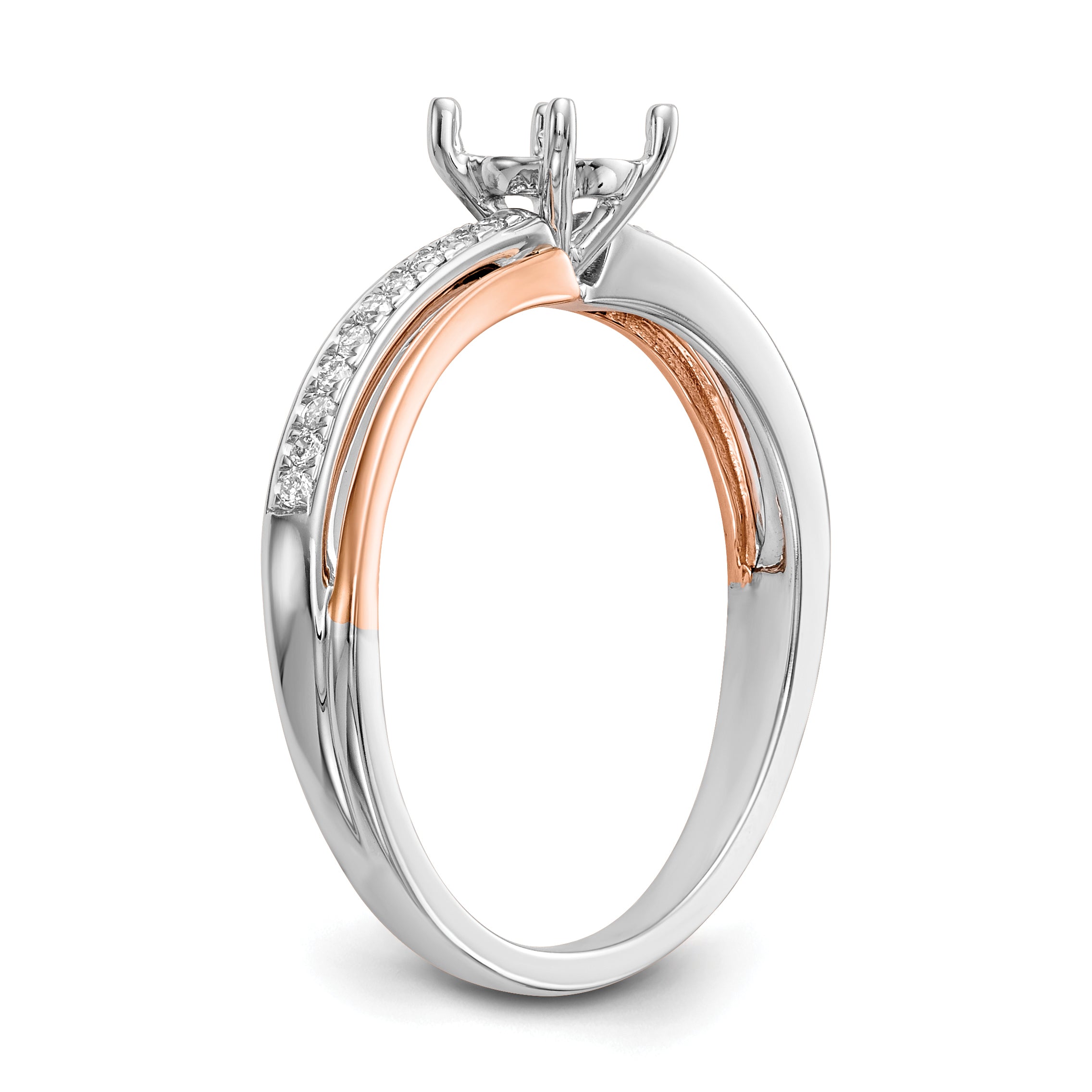 14k Two-tone Rose and White Gold 1/10 carat Lab Grown Diamond VS/SI+ G+ Semi Mount By-Pass Peg Set Engagement Ring
