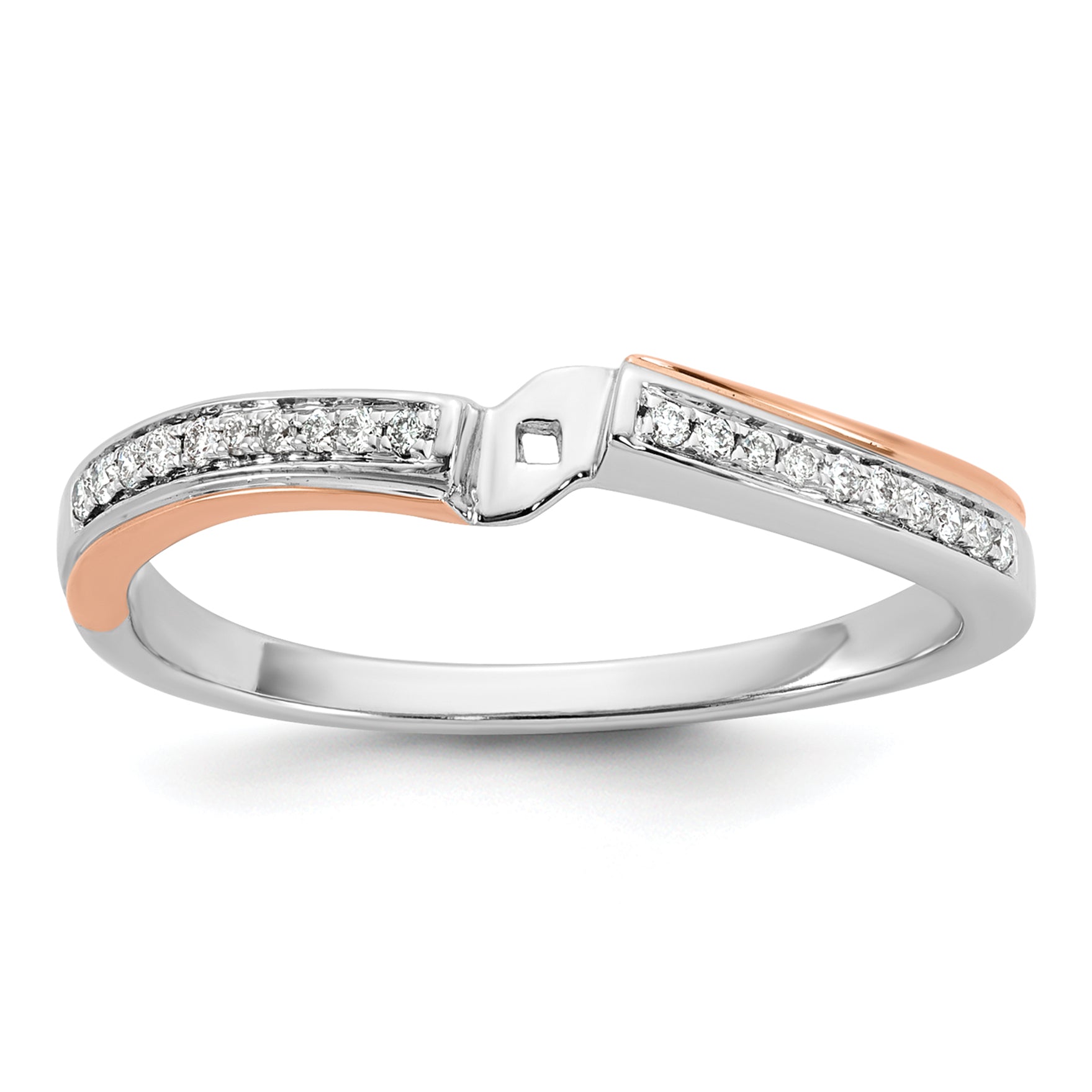 14k Two-tone Rose and White Gold 1/10 carat Lab Grown Diamond VS/SI+ G+ Semi Mount By-Pass Peg Set Engagement Ring Main image
