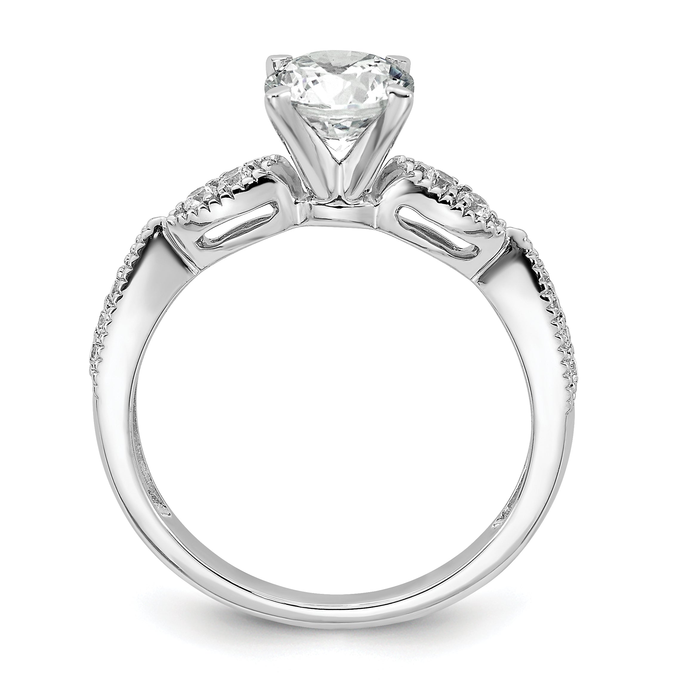 14k White Gold Criss-Cross (Holds 1 carat (6.5mm) Round Center) 1/6 carat Diamond Semi-mount Engagement Ring Secondary image