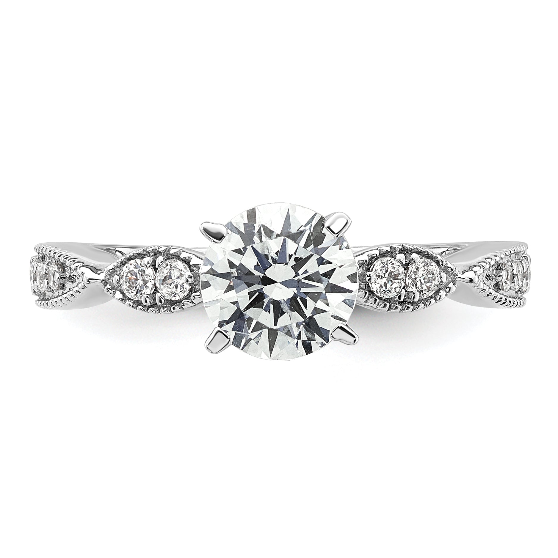 14k White Gold Criss-Cross (Holds 1 carat (6.5mm) Round Center) 1/6 carat Diamond Semi-mount Engagement Ring