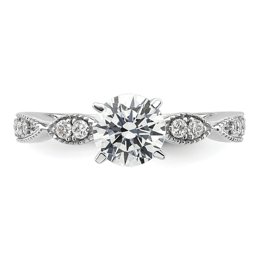 14k White Gold Criss-Cross (Holds 1 carat (6.5mm) Round Center) 1/6 carat Diamond Semi-mount Engagement Ring