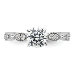14k White Gold Criss-Cross (Holds 1 carat (6.5mm) Round Center) 1/6 carat Diamond Semi-mount Engagement Ring