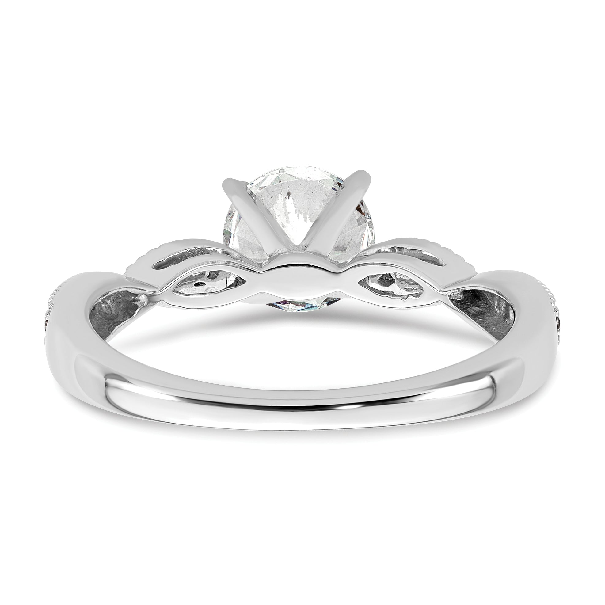 14k White Gold Criss-Cross (Holds 1 carat (6.5mm) Round Center) 1/6 carat Diamond Semi-mount Engagement Ring