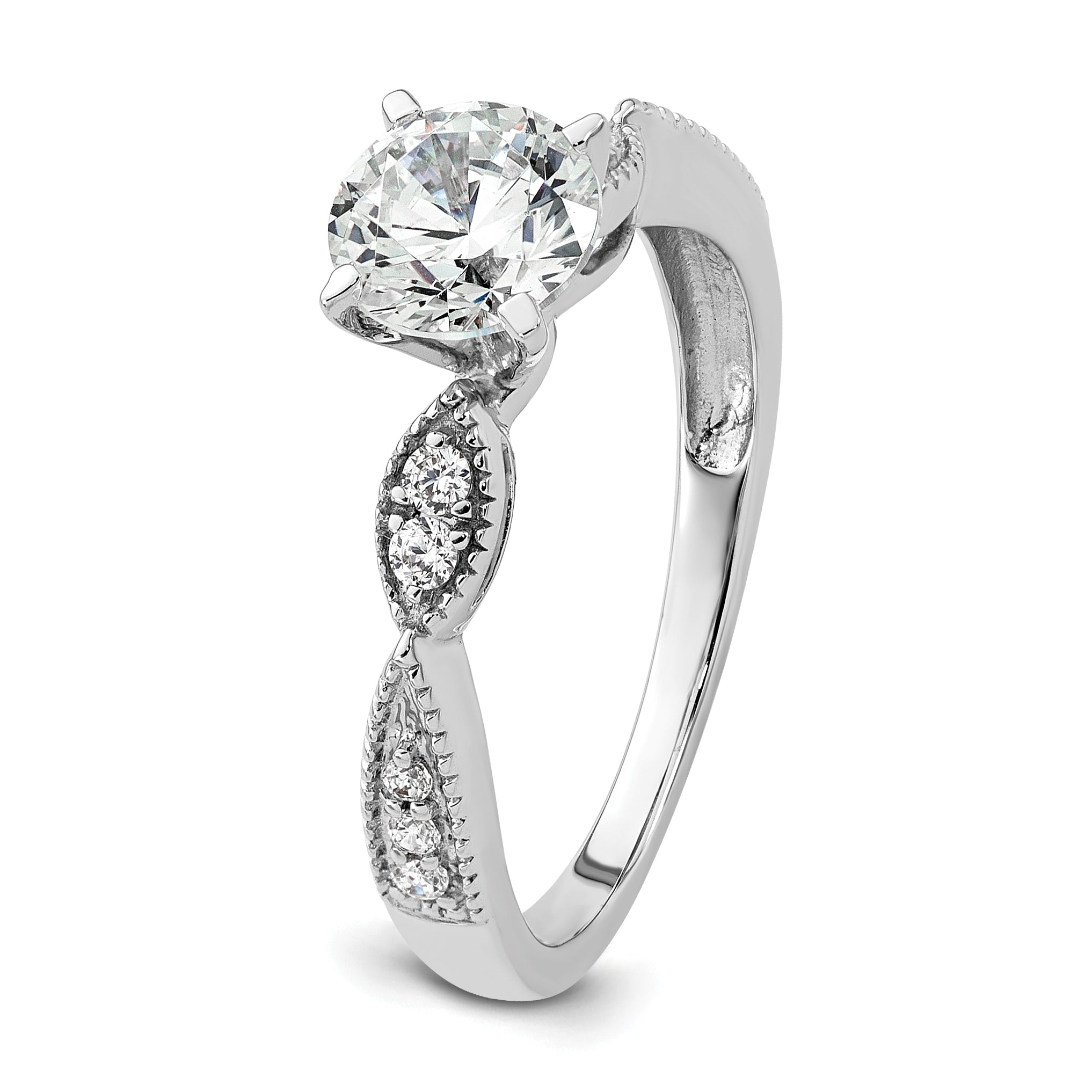 14k White Gold Criss-Cross (Holds 1 carat (6.5mm) Round Center) 1/6 carat Diamond Semi-mount Engagement Ring