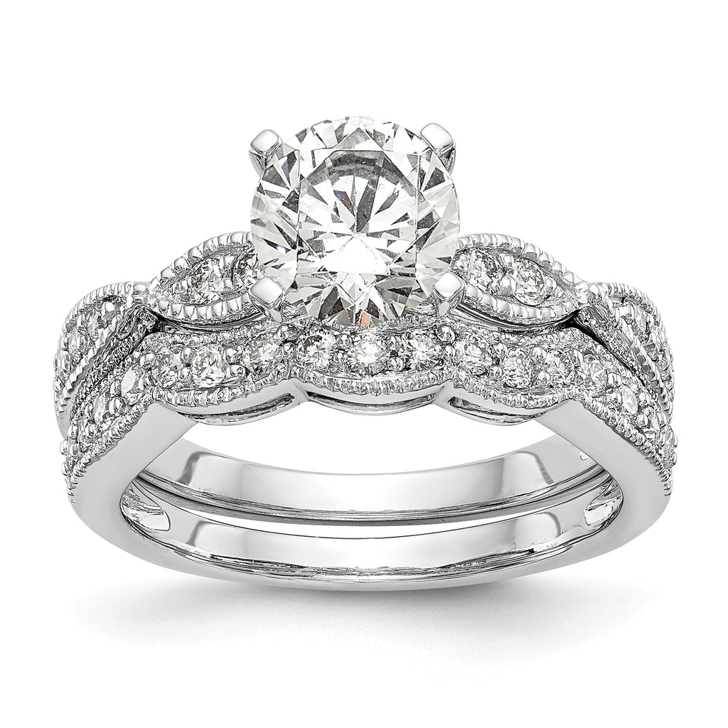 14k White Gold Criss-Cross (Holds 1 carat (6.5mm) Round Center) 1/6 carat Diamond Semi-mount Engagement Ring